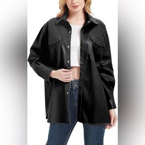 NWT Vintage style Women Faux Leather Blazer Jackets,Vegan Leather bottom/Medium